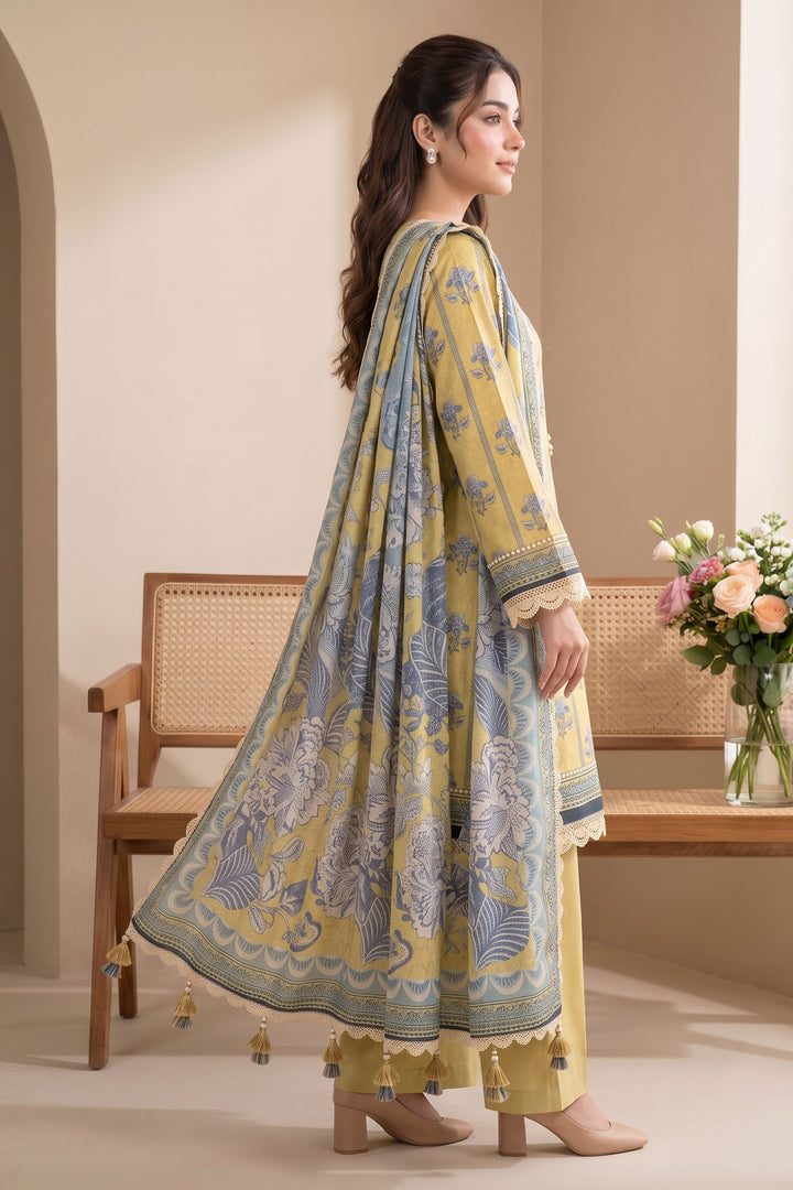 Yellow 3 Piece Unstitched Premium Printed Lawn