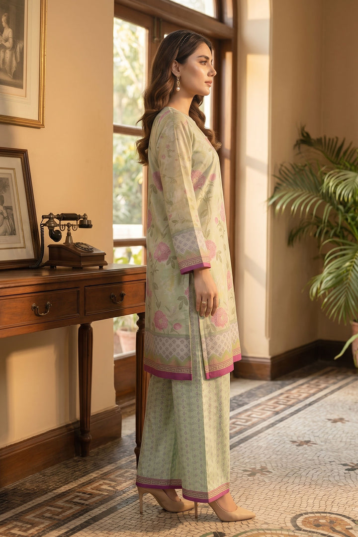 Laurel Green 2 Piece Unstitched Printed Cambric Co-Ord Set