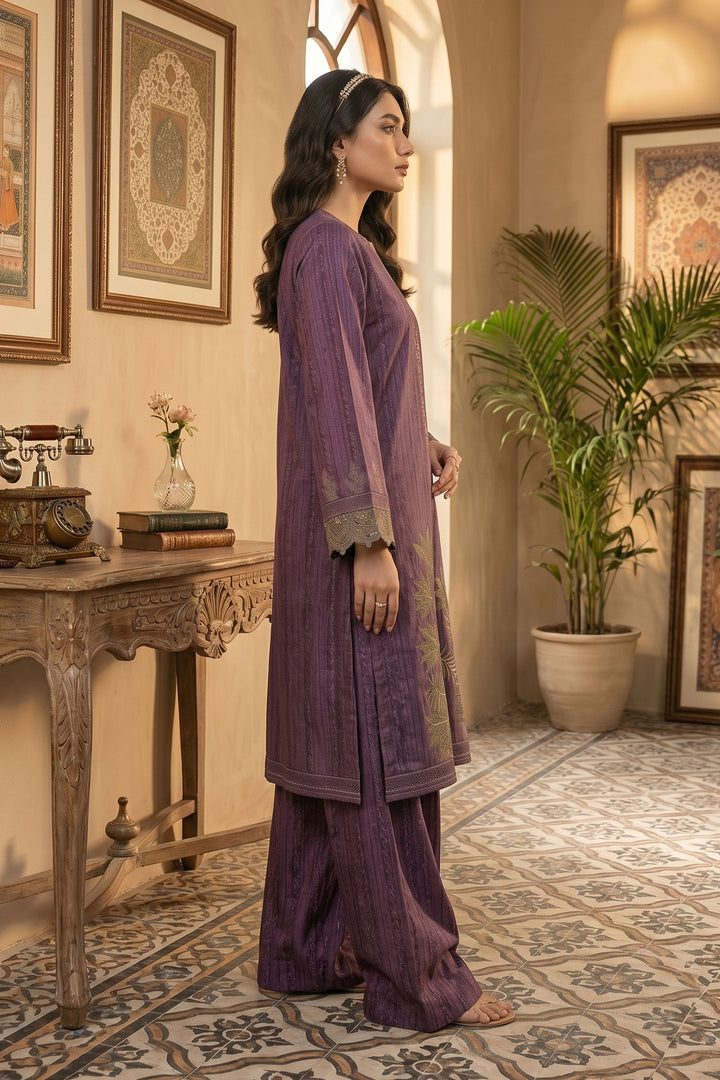 Purple 2 Piece Unstitched Printed Cambric Co-Ord Set