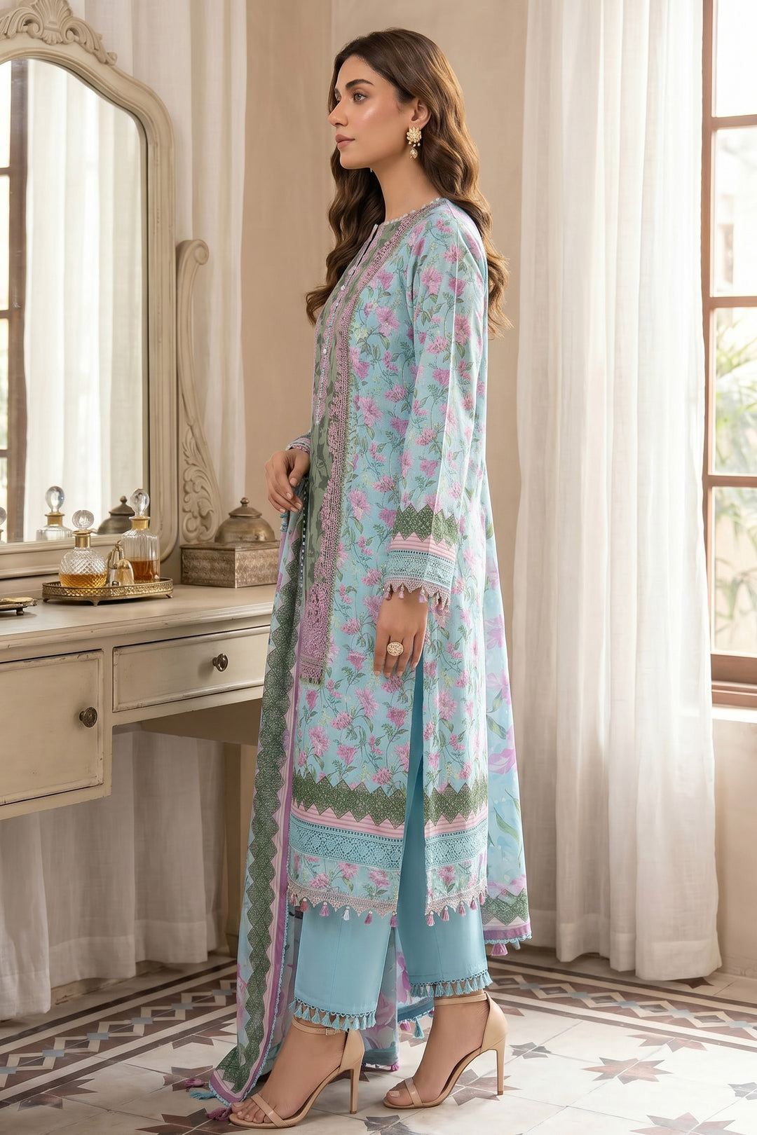 Rock Blue l 3 Piece Unstitched Premium Printed Lawn