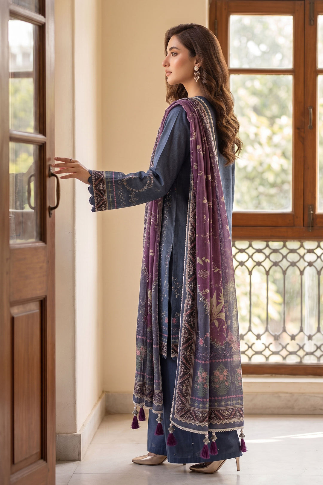 Blue 3 Piece Unstitched Premium Printed Lawn