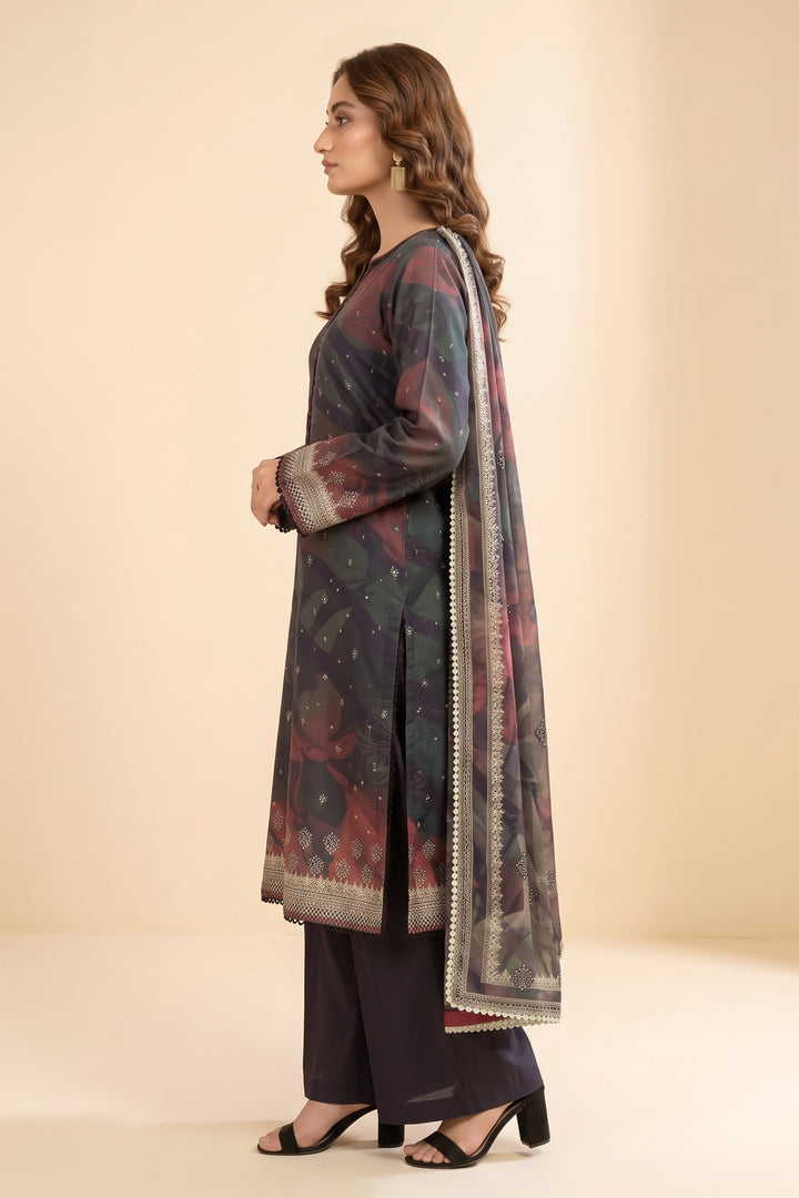 3 Piece Unstitched Plum Premium Linen