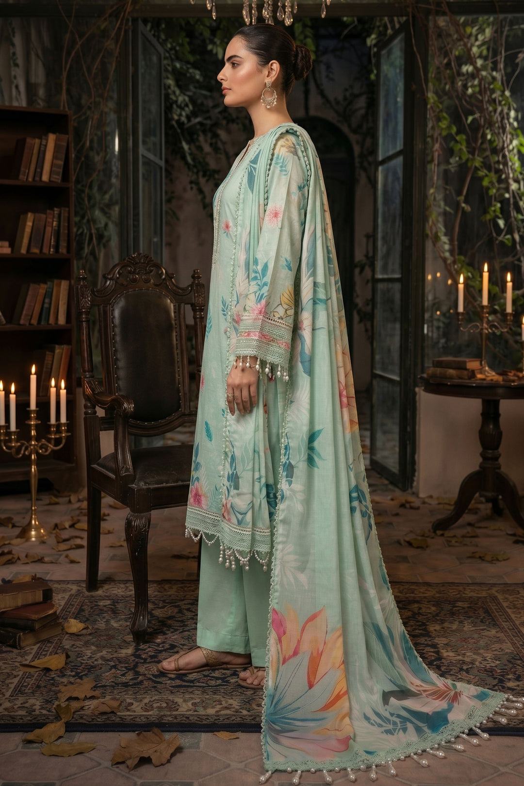 3 Piece Unstitched Teal Premium Lawn