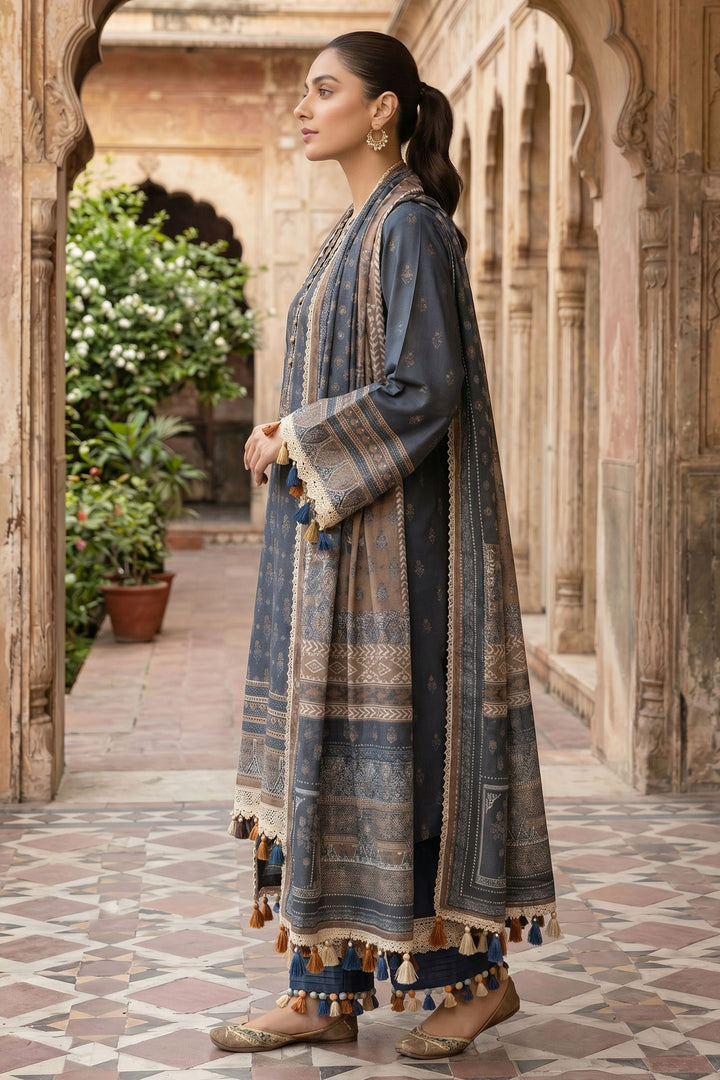 Blue 3 Piece Unstitched Premium Printed Lawn