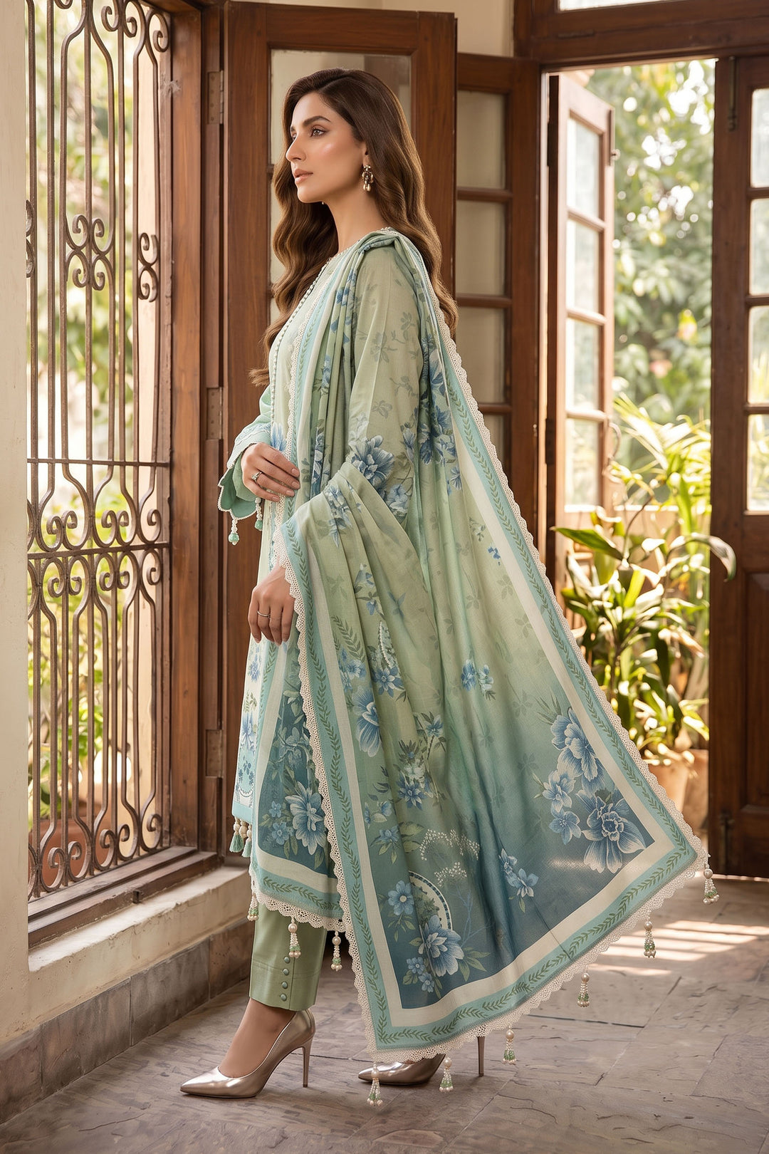 Light Green 3 Piece Unstitched Premium Printed Lawn