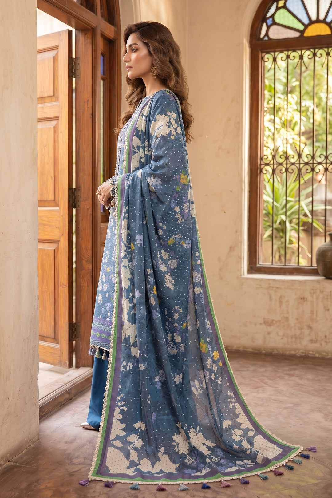 Blue 3 Piece Unstitched Premium Printed Lawn