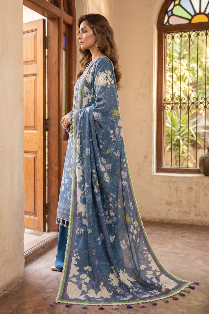 Blue 3 Piece Unstitched Premium Printed Lawn
