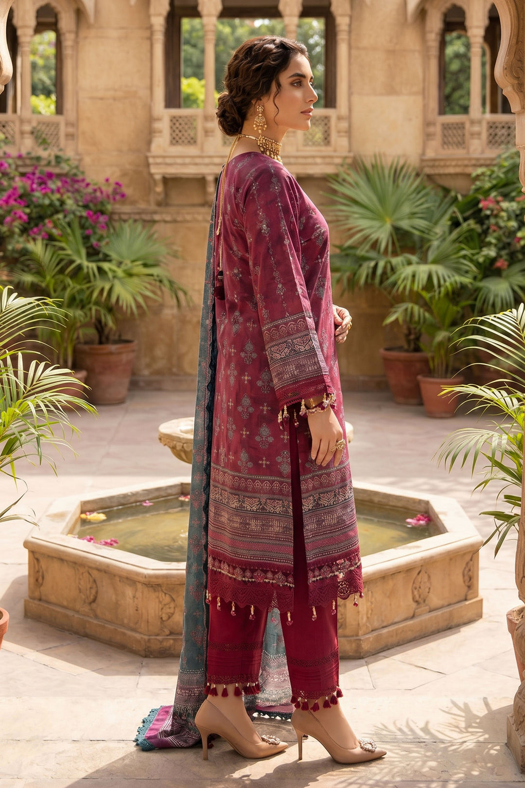 Wine 3 Piece Unstitched Premium Printed Lawn