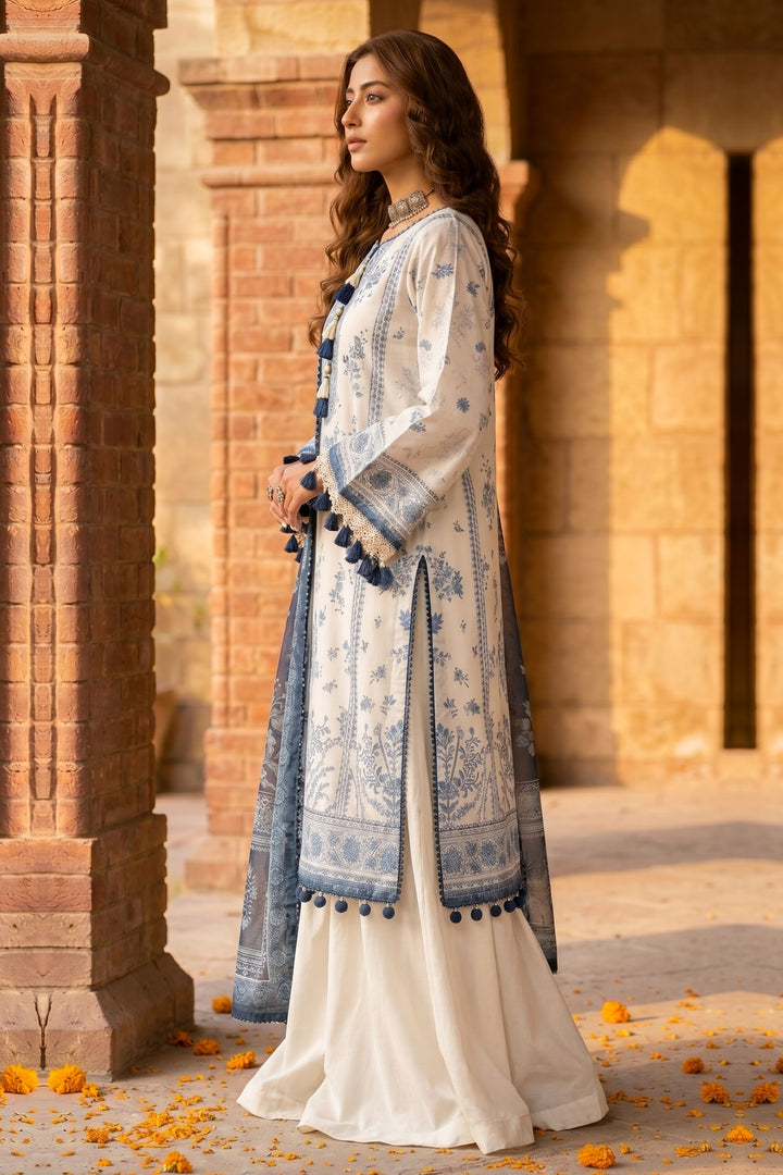 3 Piece Unstitched White Premium Lawn