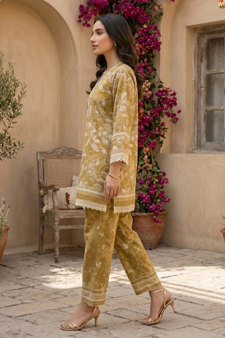 2 Piece Unstitched Premium Dark Goldenrod Printed Co-Ord Set