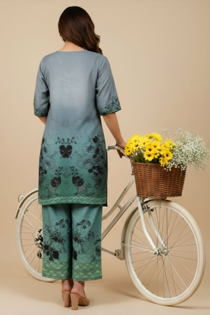 Unstitched Premium Blue Grey Printed Co-Ord Set