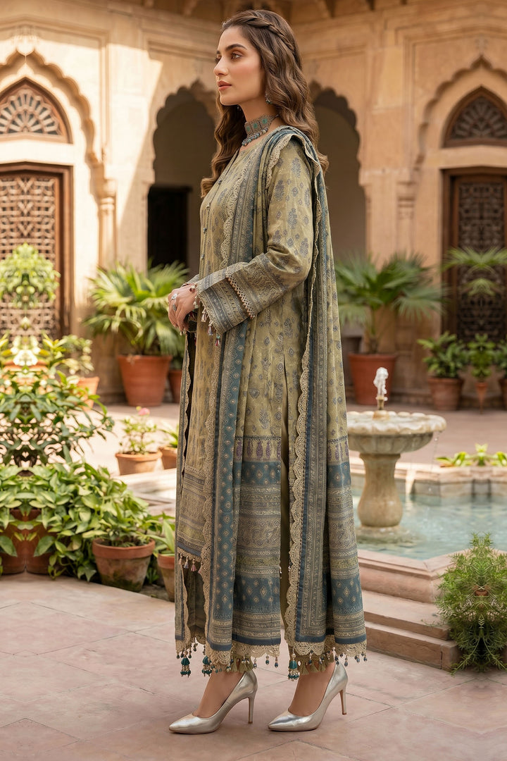 Khaki 3 Piece Unstitched Premium Printed Lawn