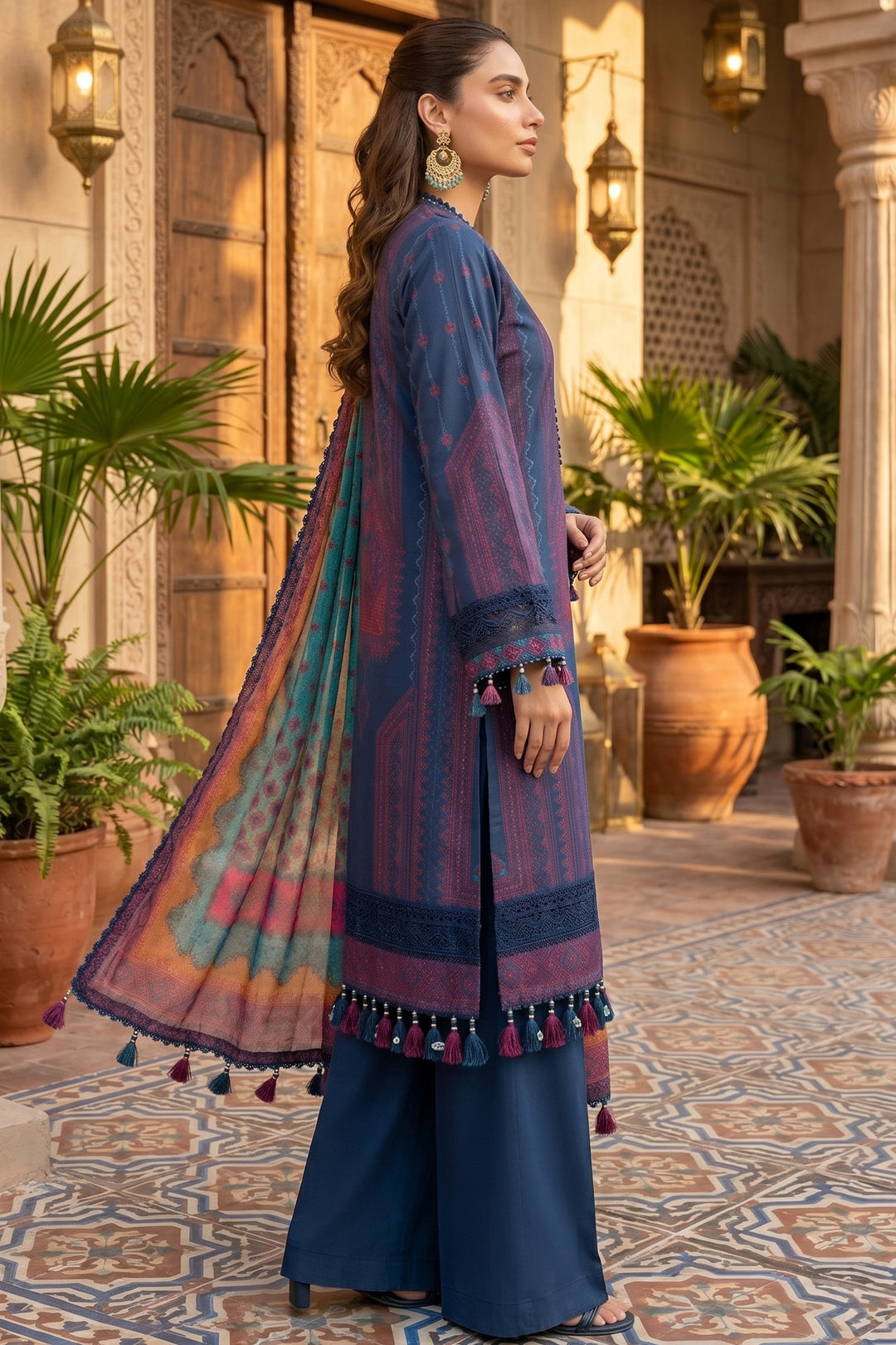 3 Piece Unstitched Rust Blue Premium Lawn