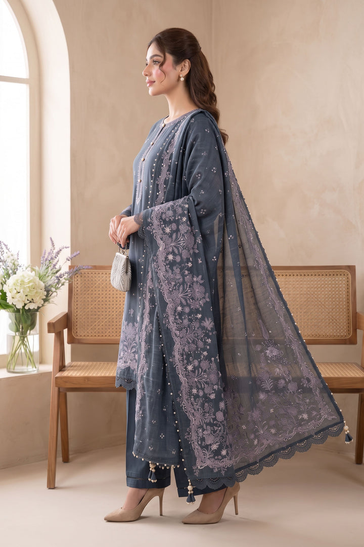 Charcoal Gray 3 Piece Unstitched Premium Printed Lawn