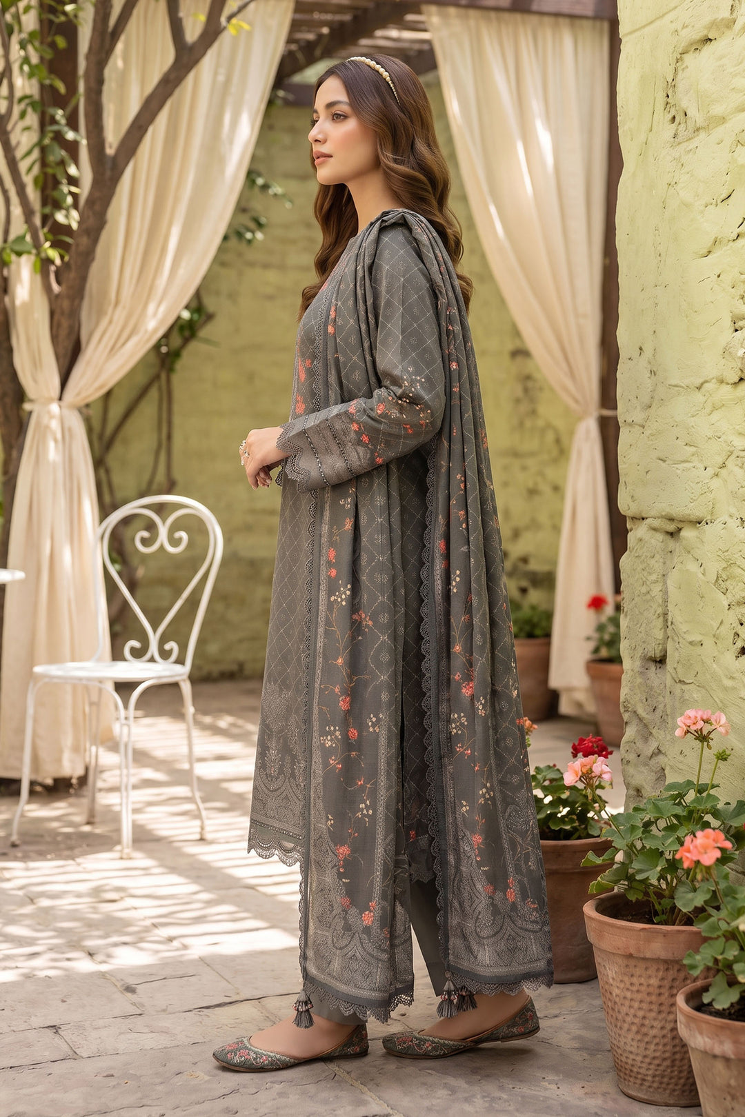 Dark Gray 3 Piece Unstitched Premium Printed Lawn