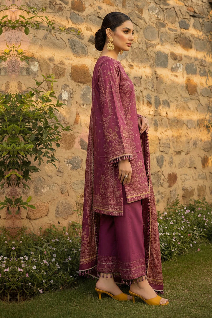 3 Piece Unstitched Dark Raspberry Premium Printed Lawn