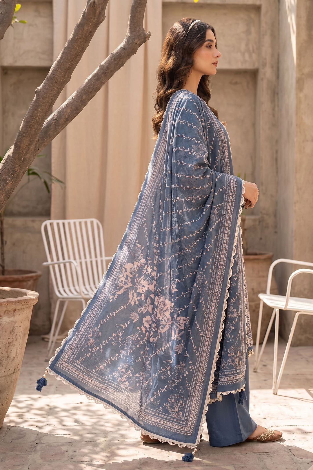 Charcoal Blue 3 Piece Unstitched Premium Printed Lawn