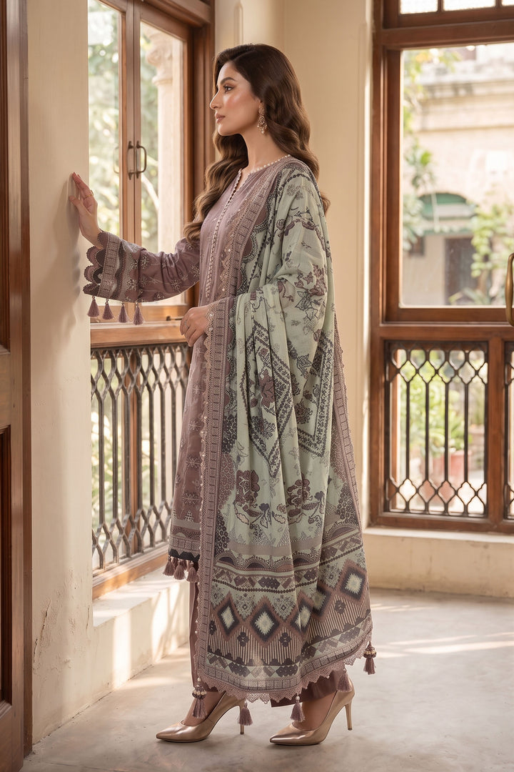 Brown 3 Piece Unstitched Premium Printed Lawn