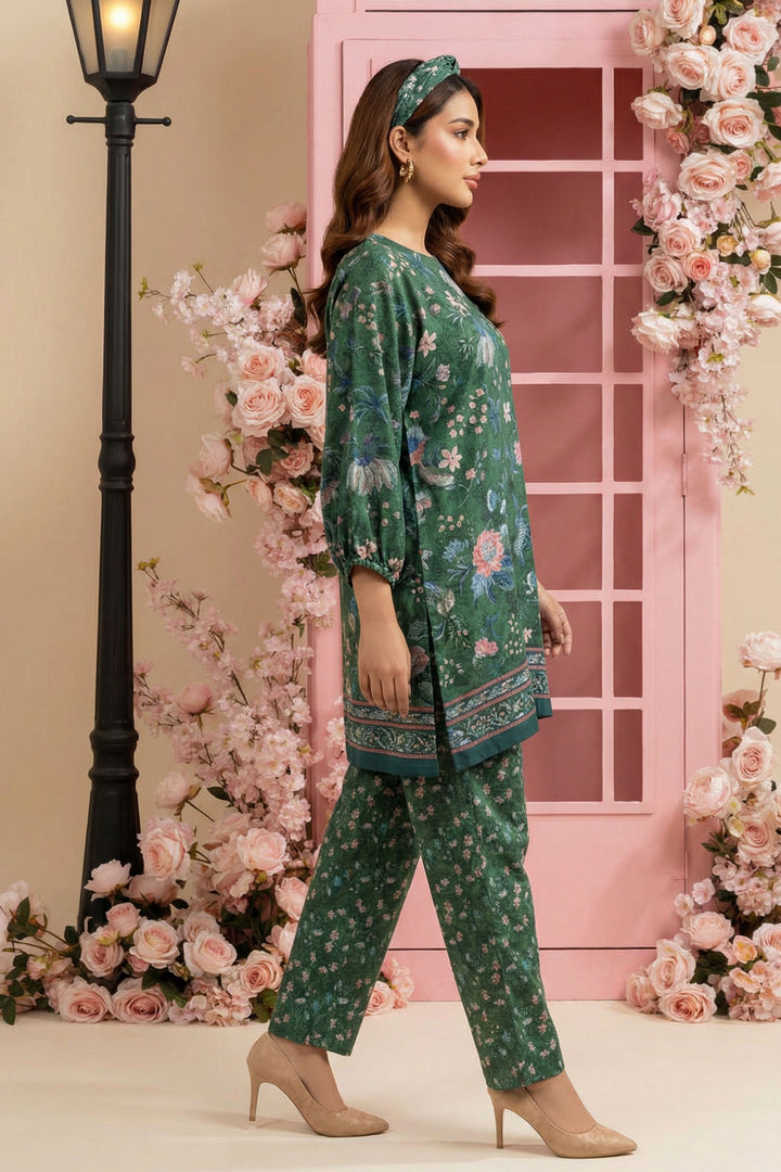 Hunter Green 2 Piece Unstitched Printed Cambric Co-Ord Set