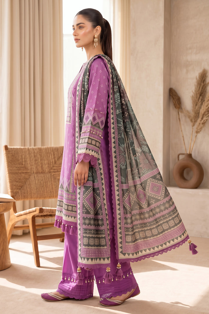 Magenta 3 Piece Unstitched Premium Printed Lawn