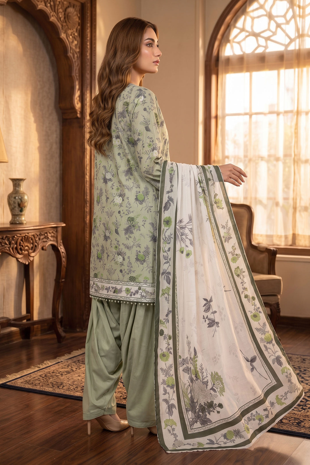Pastel Green 3 Piece Unstitched Premium Printed Lawn