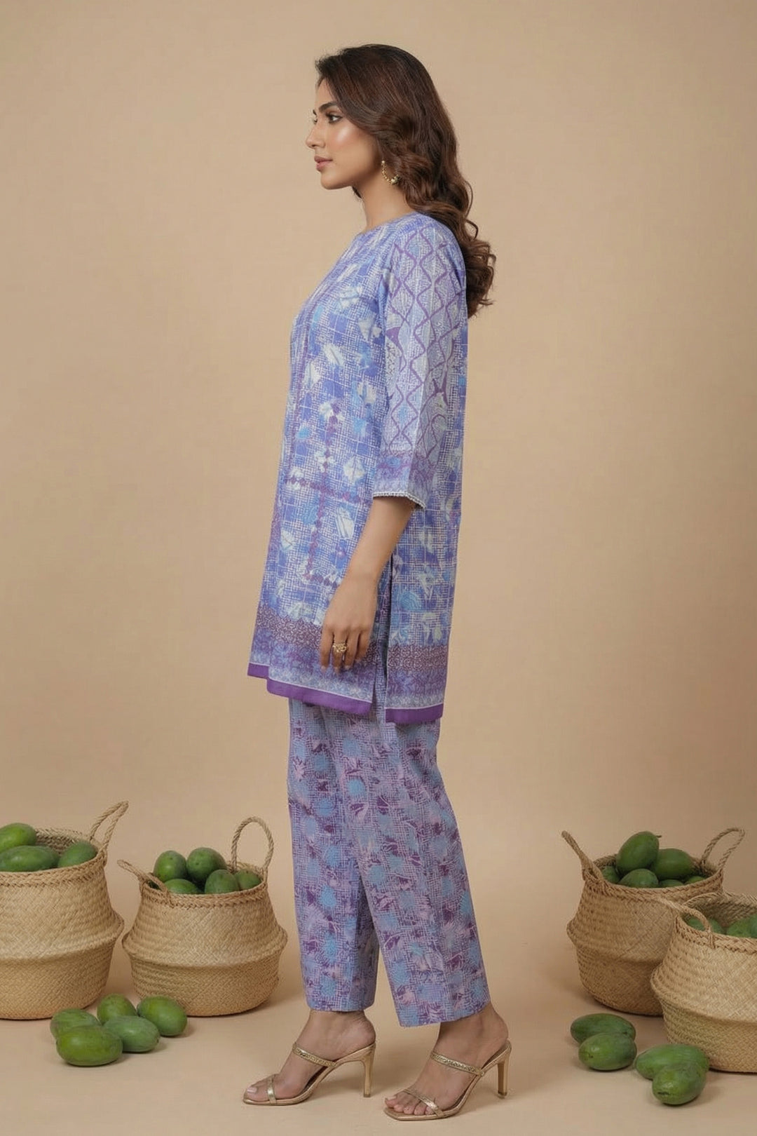 Light Purple 2 Piece Unstitched Printed Cambric Co-Ord Set