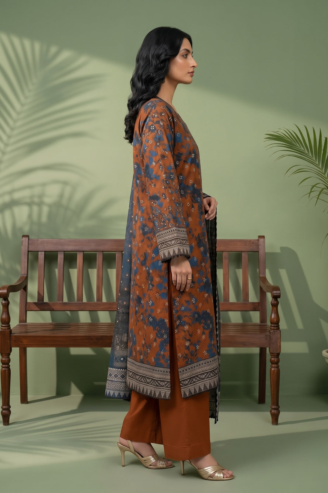 3 Piece Unstitched Brown Premium Linen