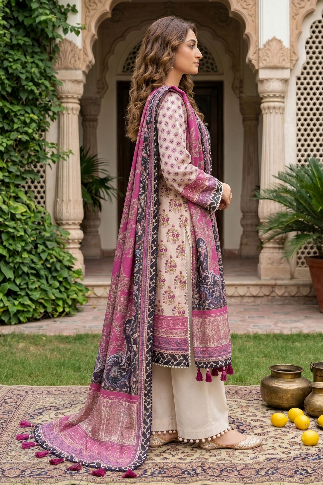 3 Piece Unstitched Beige Premium Lawn