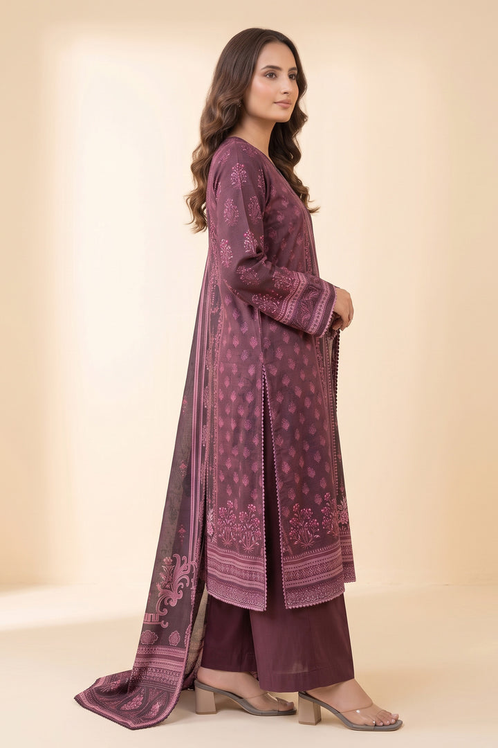 3 Piece Unstitched Plum Premium Linen