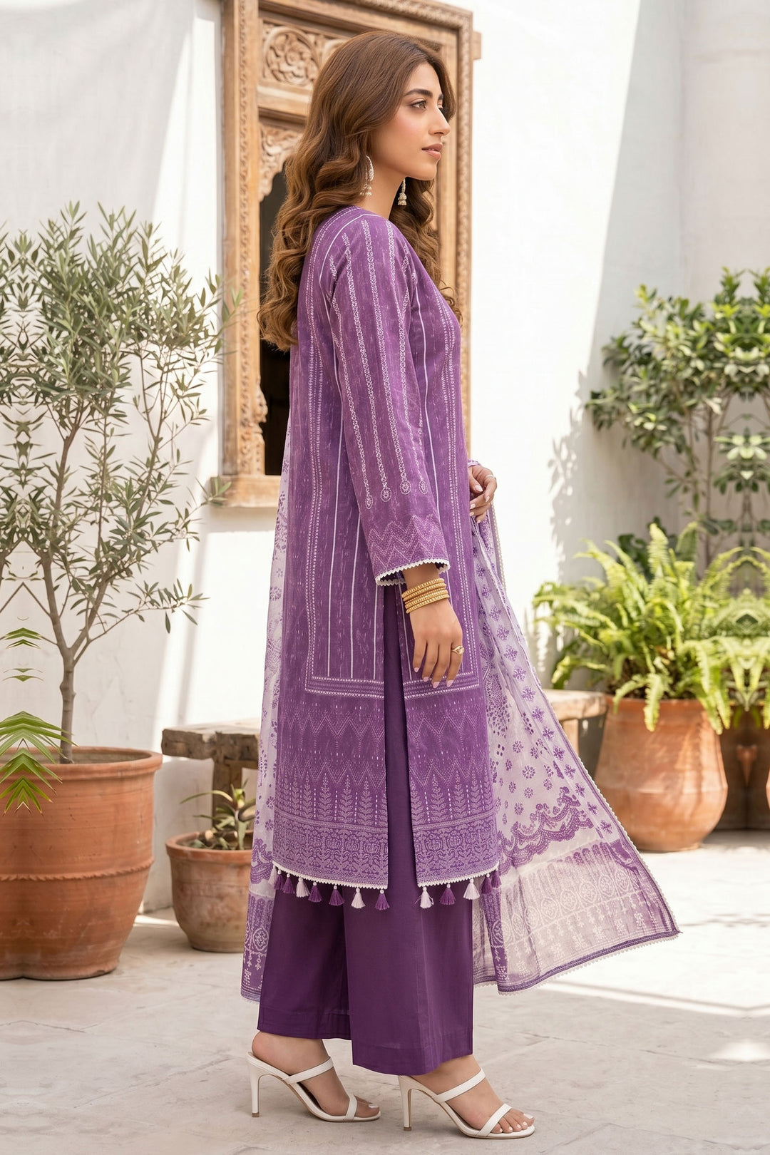 3 Piece Unstitched Purple Premium Lawn