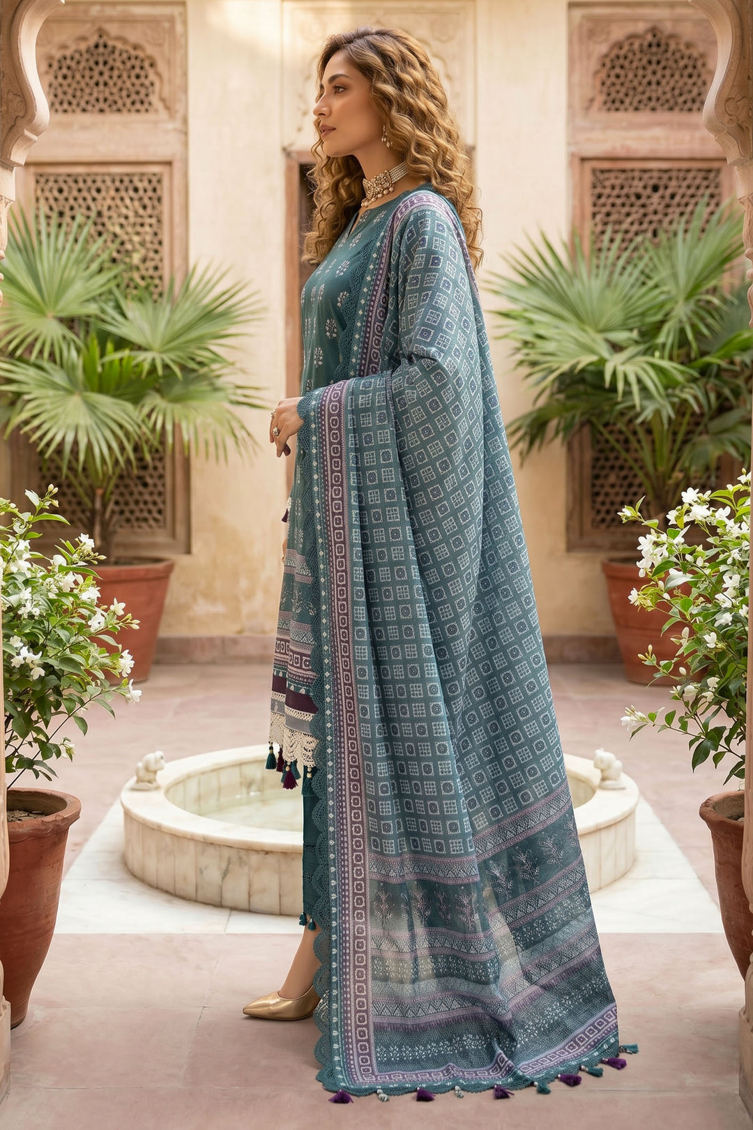 Slate Green 3 Piece Unstitched Premium Printed Lawn