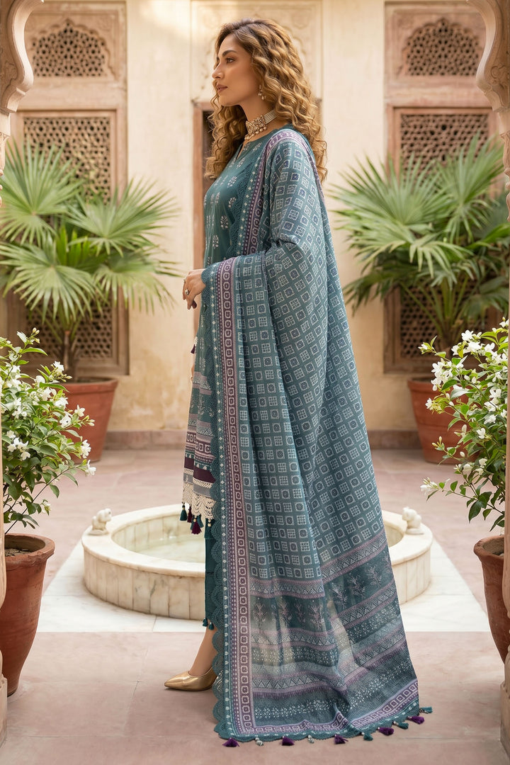 Slate Green 3 Piece Unstitched Premium Printed Lawn