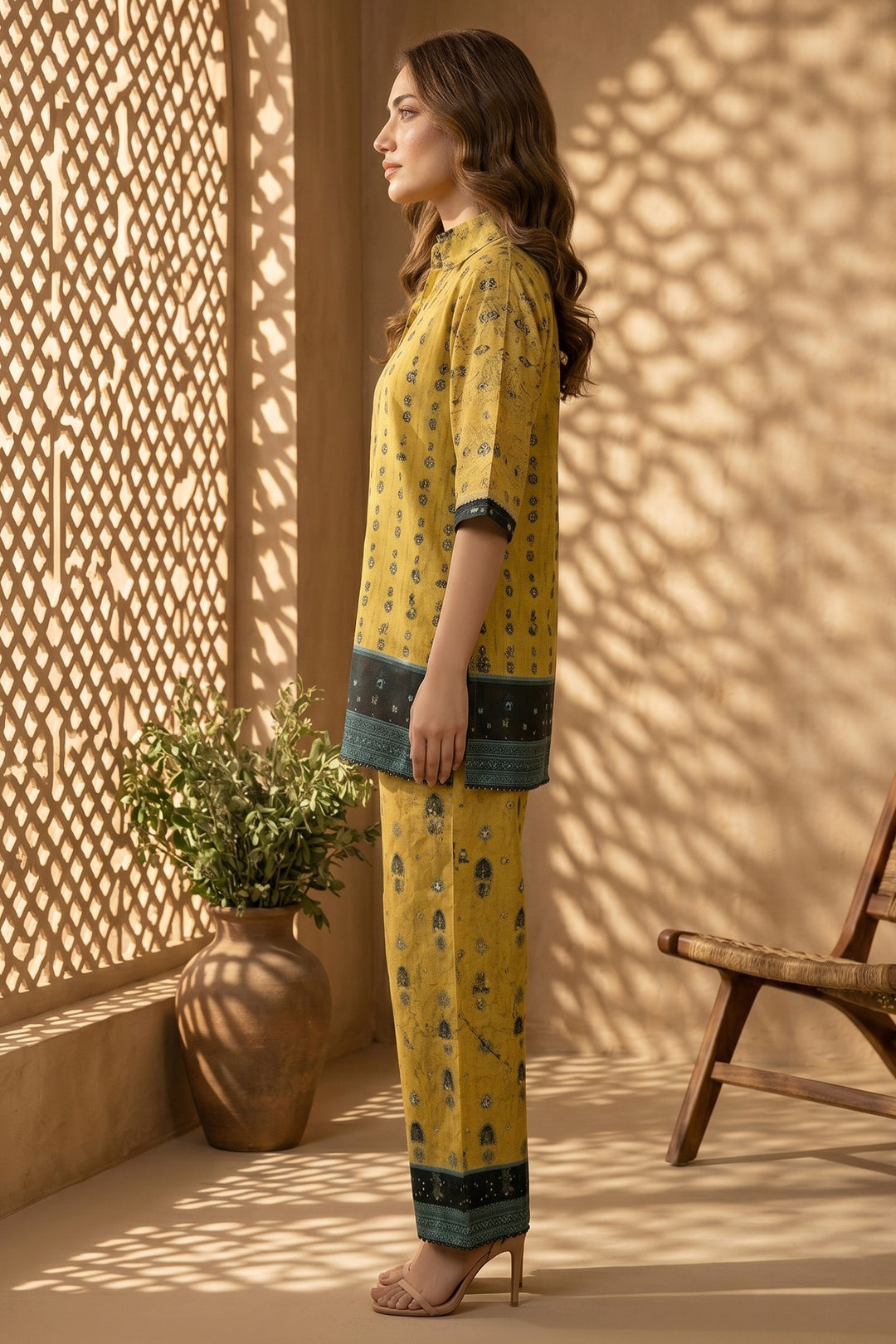 Goldenrod 2 Piece Unstitched Printed Cambric Co-Ord Set