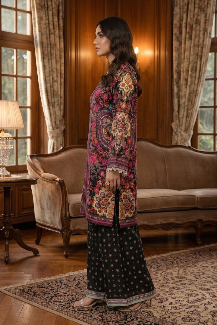 Black 2 Piece Unstitched Printed Cambric Co-Ord Set