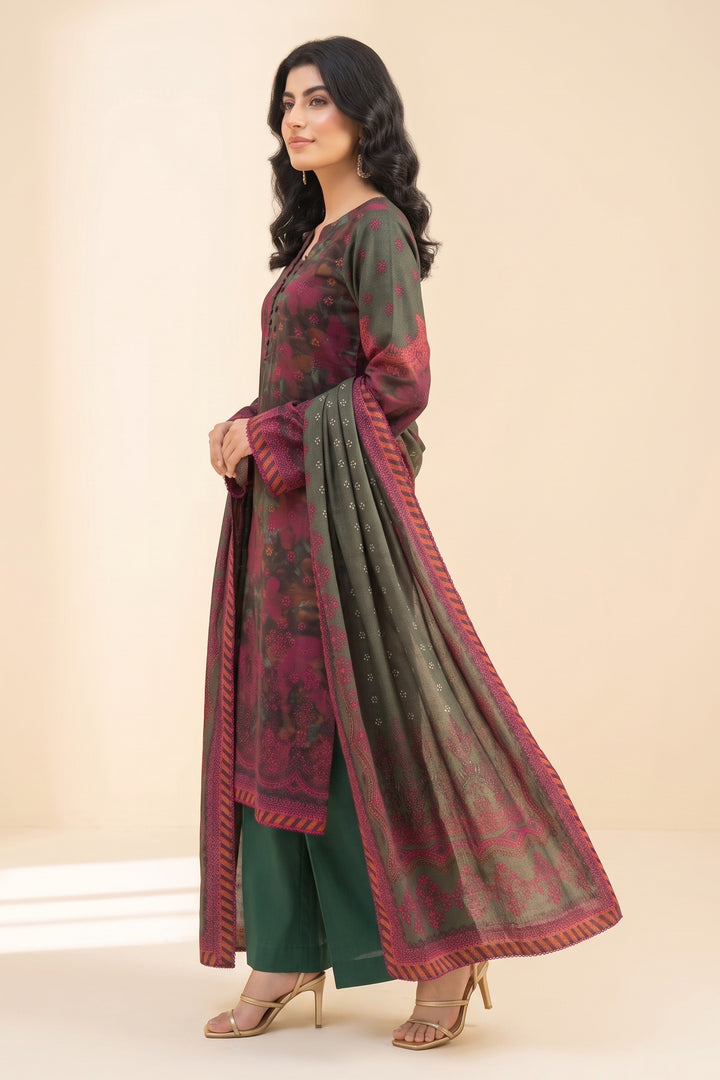 3 Piece Unstitched Green Premium Linen