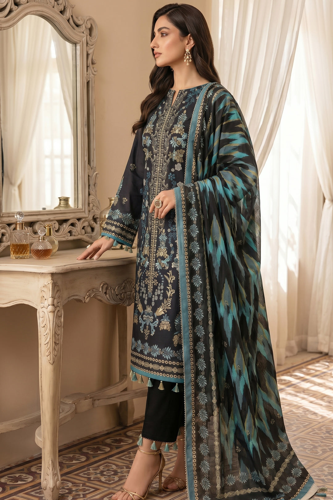 Smoky Black 3 Piece Unstitched Premium Printed Lawn