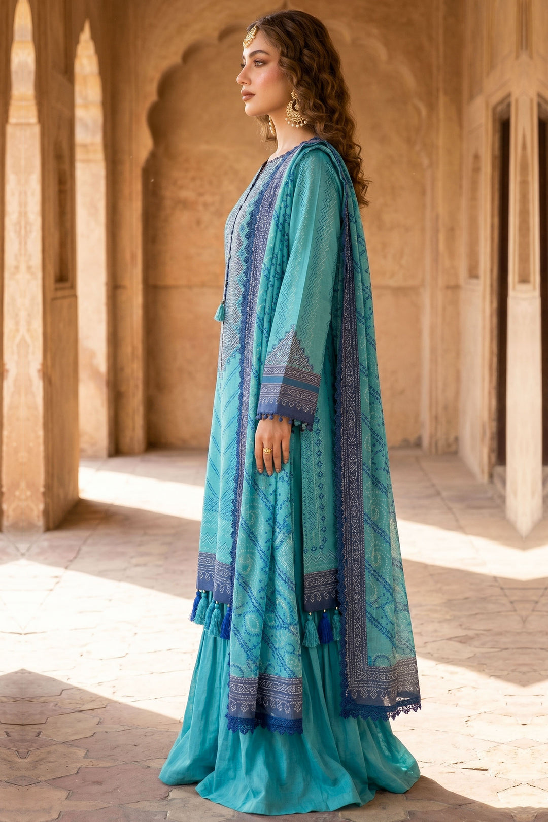 3 Piece Unstitched Blue Premium Lawn