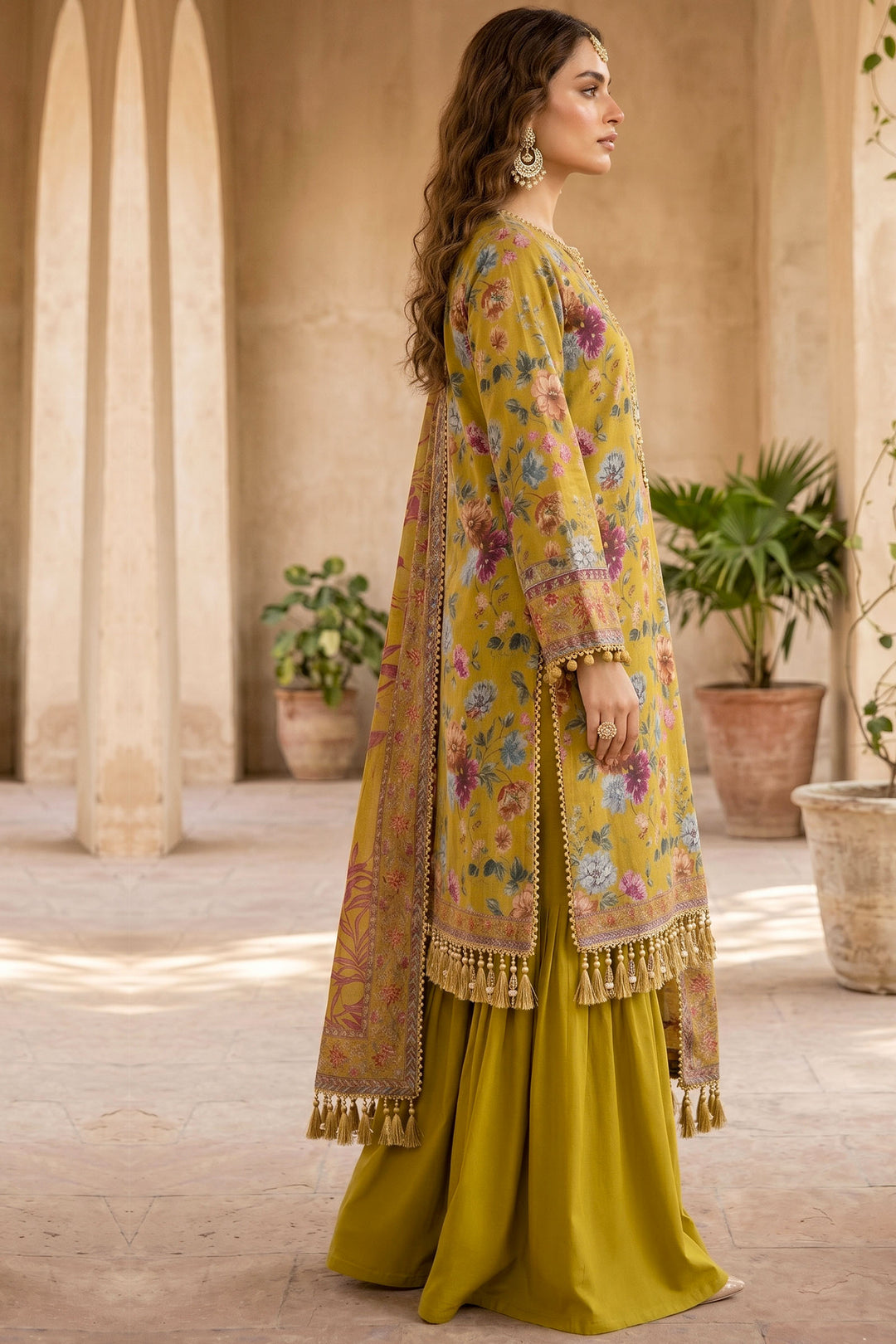 3 Piece Unstitched Olive Premium Lawn