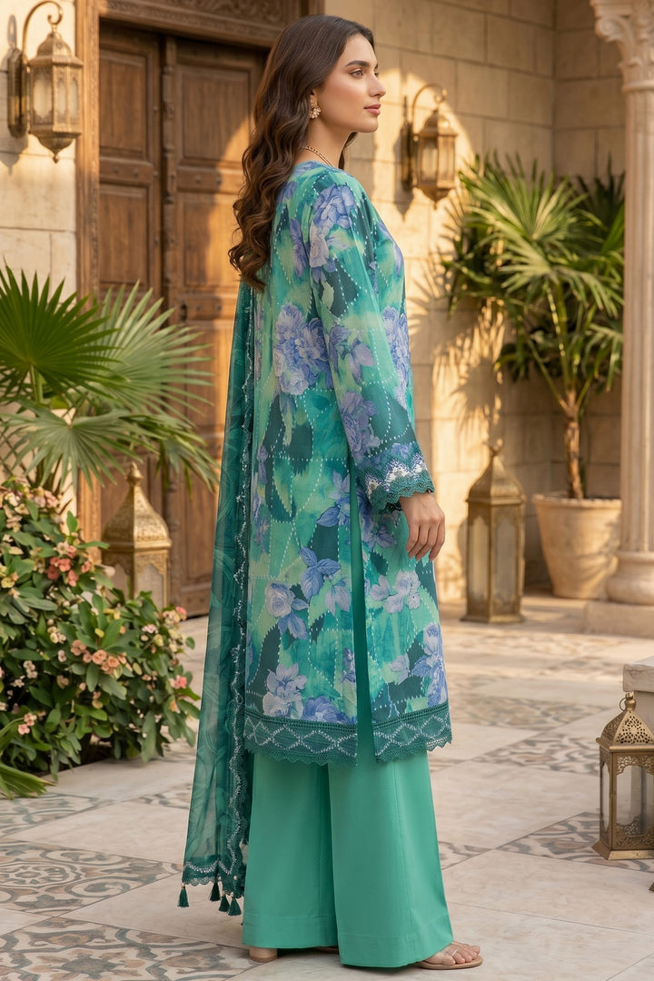 3 Piece Unstitched Dark Cyan Premium Lawn