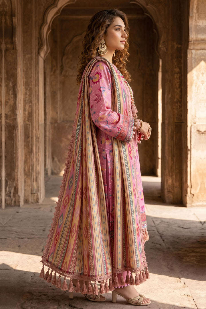 3 Piece Unstitched Pink Premium Lawn