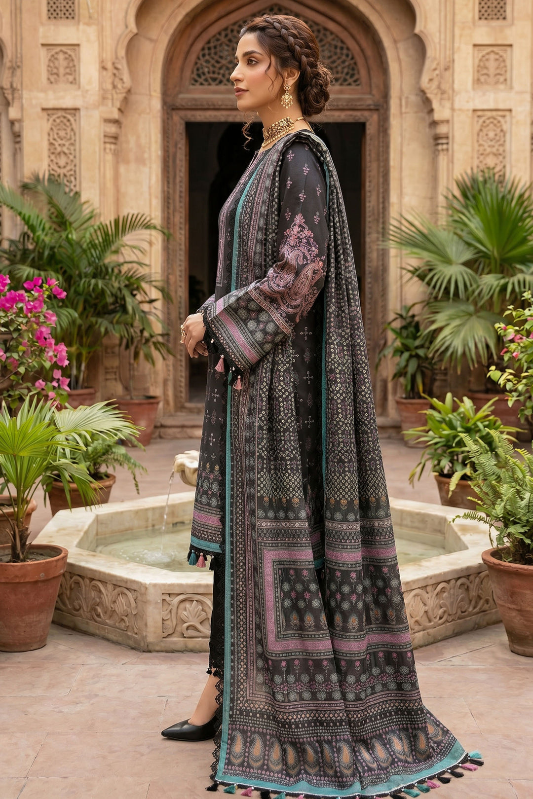 Black 3 Piece Unstitched Premium Printed Lawn