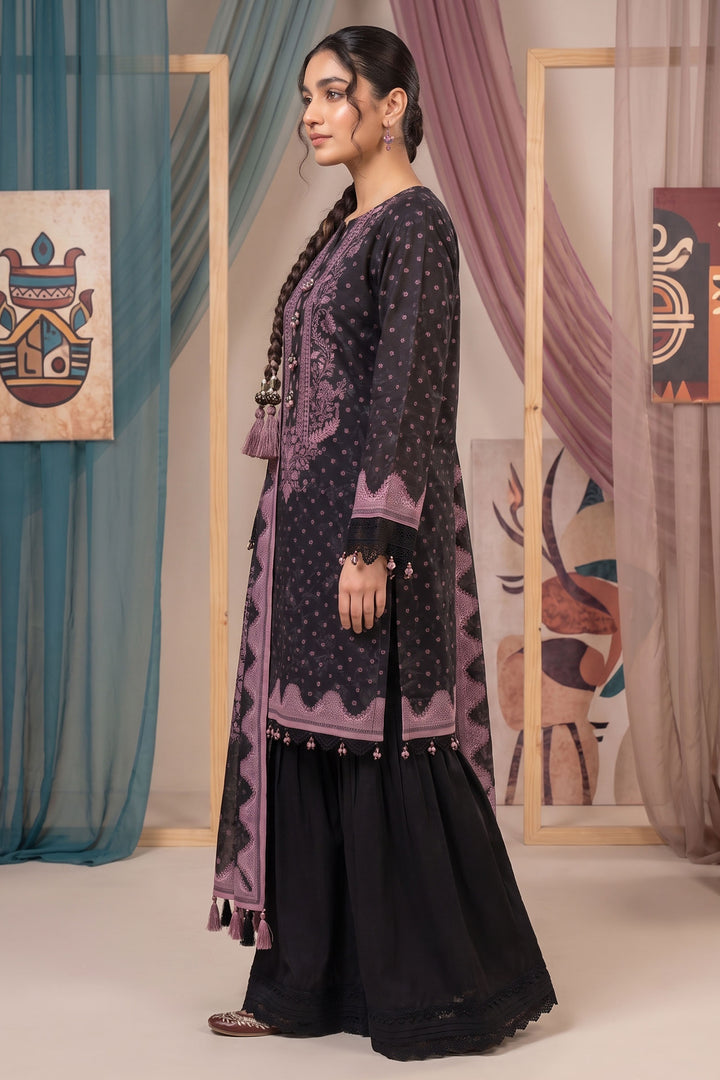 Black 3 Piece Unstitched Premium Printed Lawn