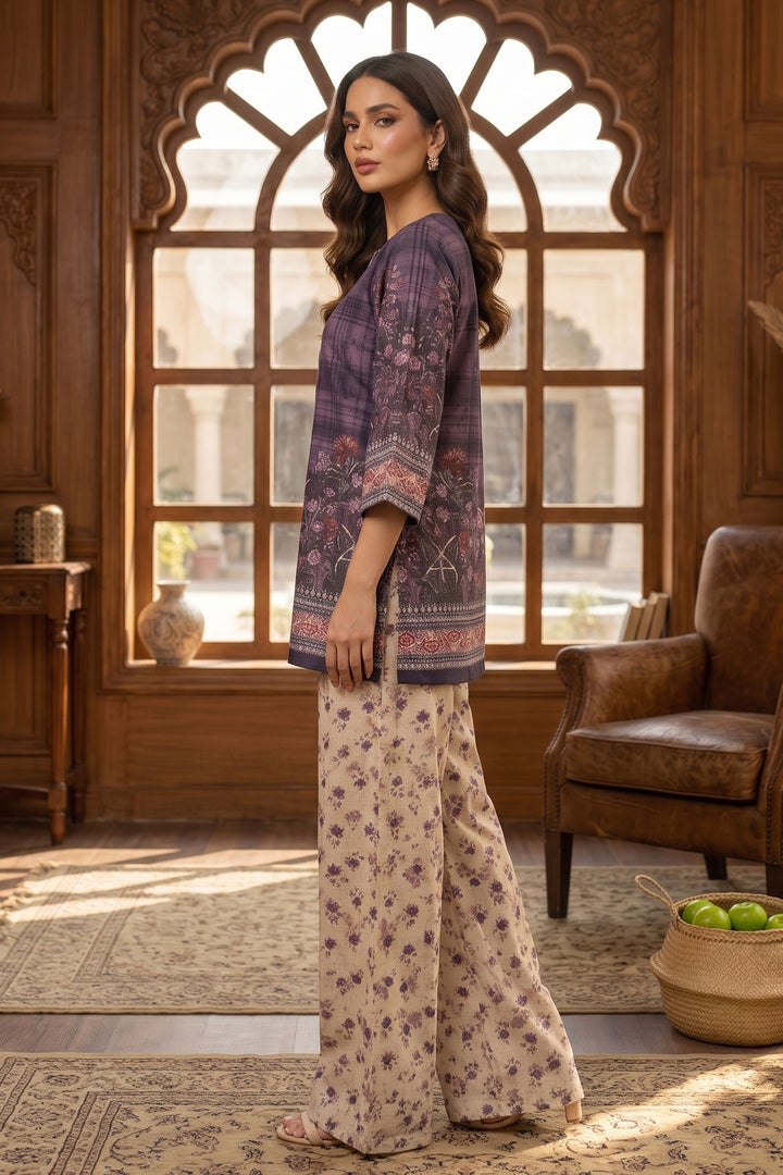 Purple Taupe 2 Piece Unstitched Printed Cambric Co-Ord Set