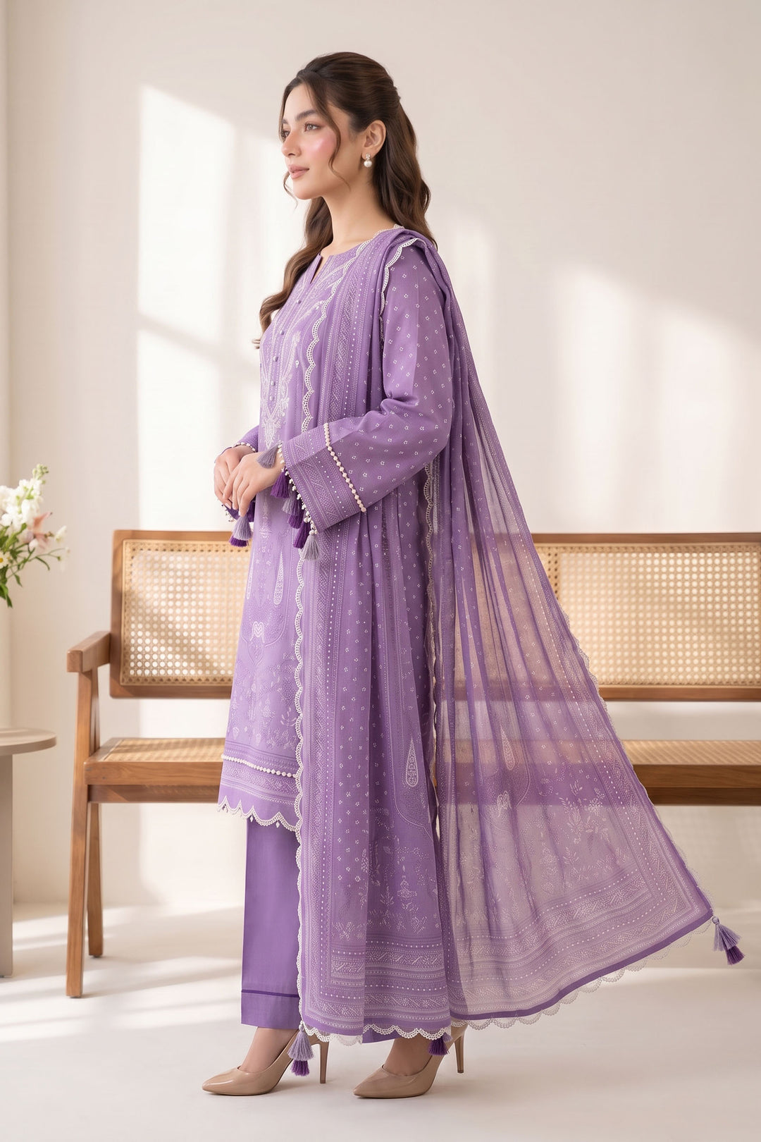Soft Purple 3 Piece Unstitched Premium Printed Lawn