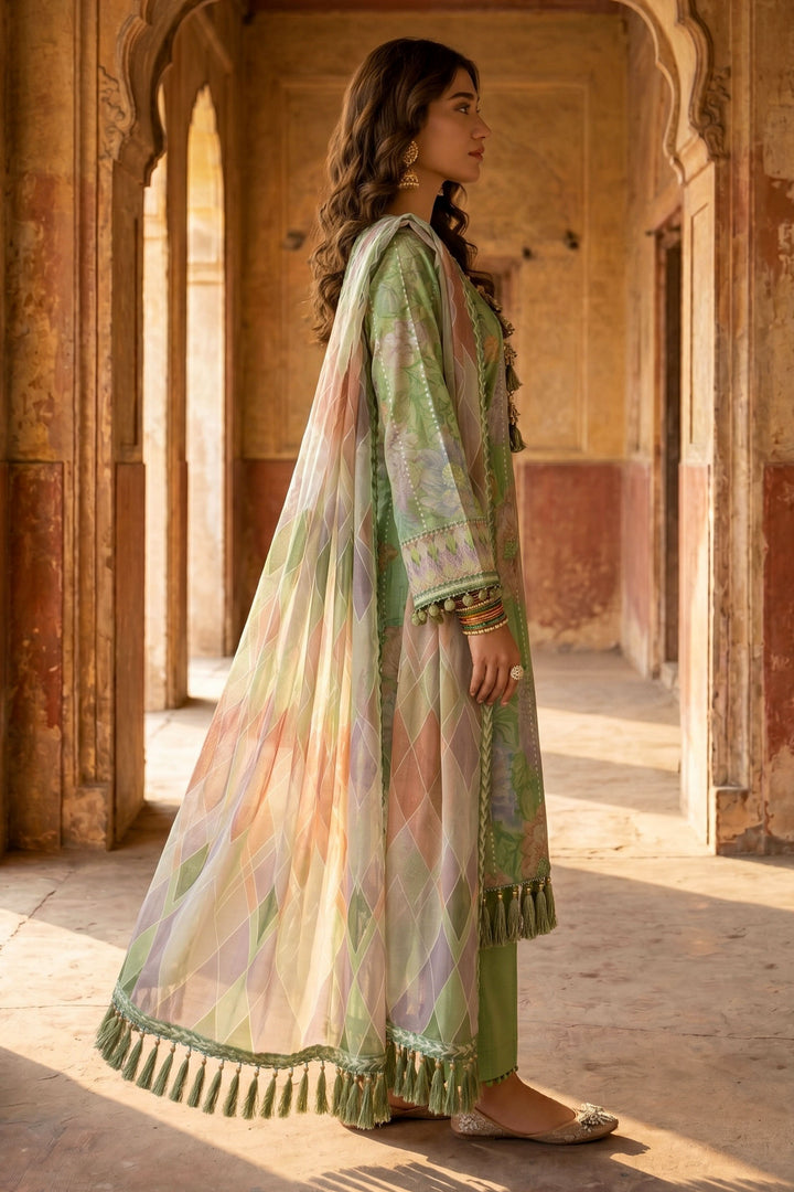 3 Piece Unstitched Green Premium Lawn