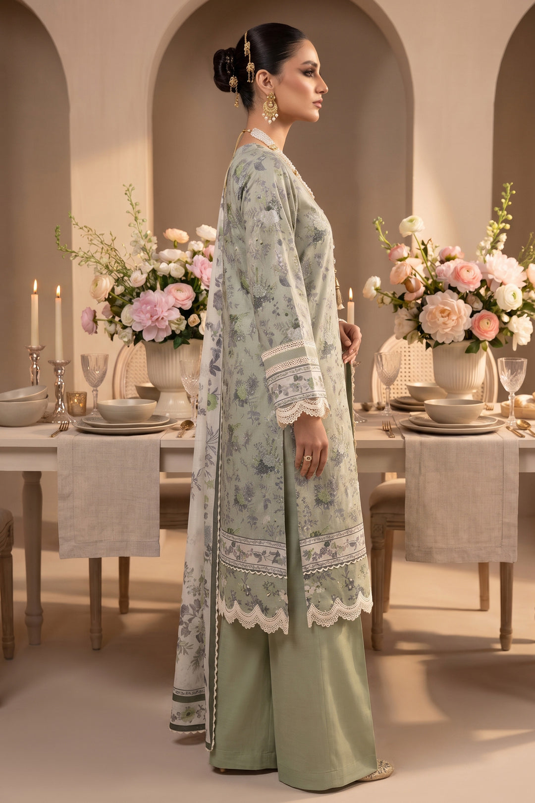 Vintage Green 3 Piece Unstitched Premium Printed Lawn