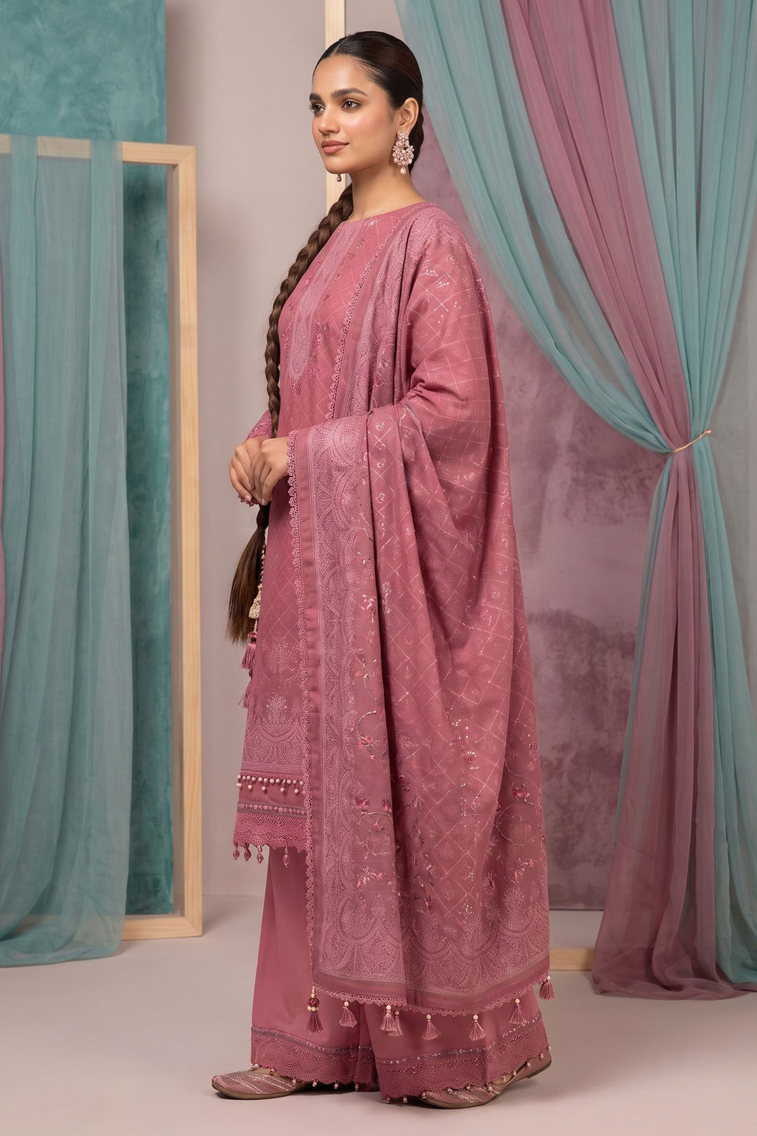 Dusty Pink 3 Piece Unstitched Premium Printed Lawn