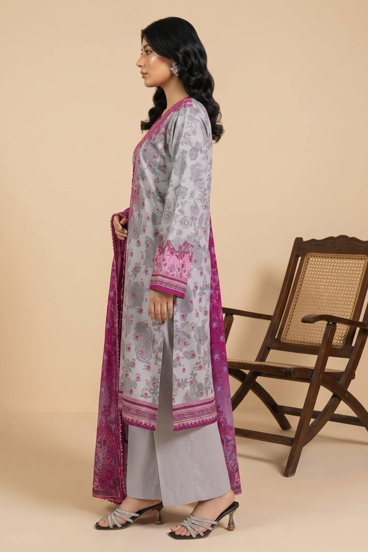 3 Piece Unstitched Grey Premium Linen