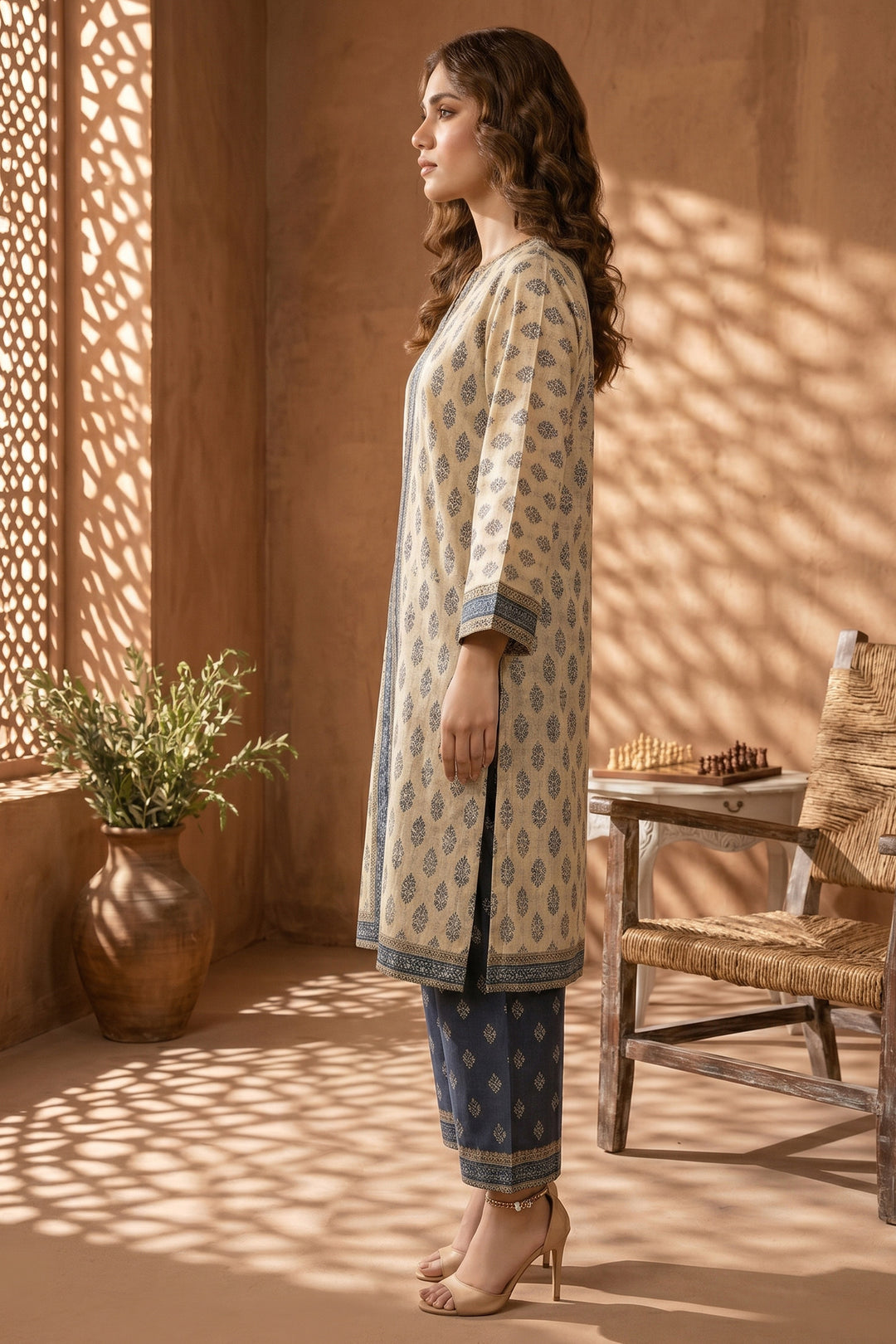 Desert Sand 2 Piece Unstitched Printed Cambric Co-Ord Set