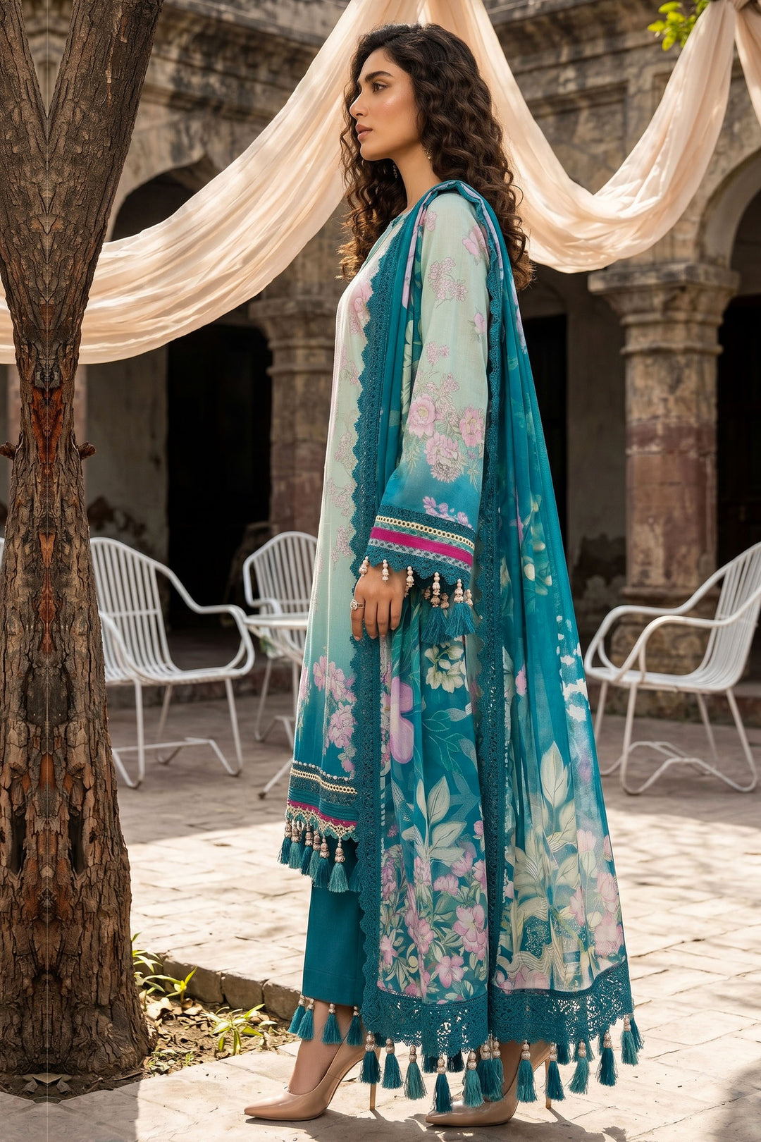 3 Piece Unstitched Teal Premium Lawn